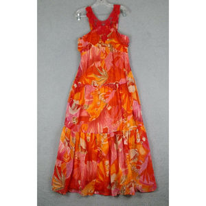 Flower Size L Tiered Fully Lined Maxi Dress Smocking In Orange
